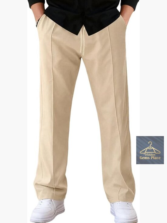 Other - Men's Elastic Waist Lightweight Loose Fit Pleated Casual Pants Tapered Cropped